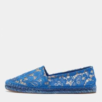 Pre Owned Dolce & Gabbana Blue Lace and Mesh Espadrille Flats Size 38