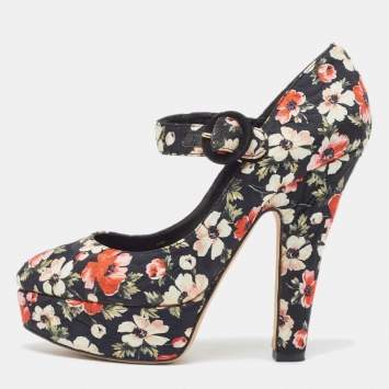 Pre Owned Dolce & Gabbana Multicolor Brocade Fabric Mary Jane Pumps Size 37.5