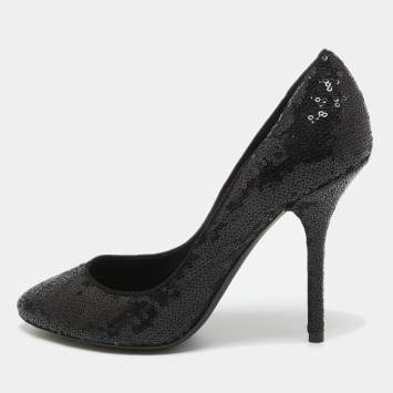 Pre Owned Dolce & Gabbana Black Sequins Almond Toe Pumps Size 38