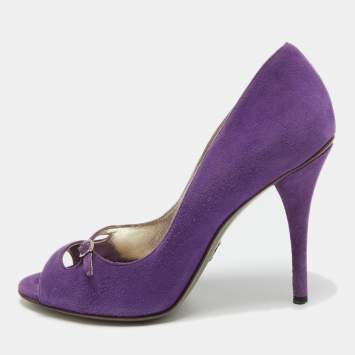 Pre Owned Dolce & Gabbana Purple Suede Open Toe Pumps Size 38