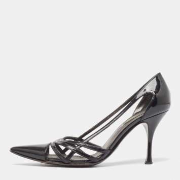 Pre Owned Dolce & Gabbana Black Patent Cutout Pointed Toe Pumps Size 37.5