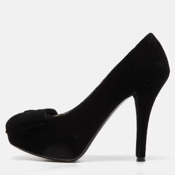 Pre Owned Dolce & Gabbana Black Velvet Bow Pumps Size 37