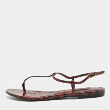 Pre Owned Dolce & Gabbana Brown/Black Patent Slingback  Flats Size 39