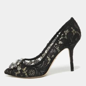 Pre Owned Dolce & Gabbana Black Satin and Mesh Bellucci Pumps Size 39