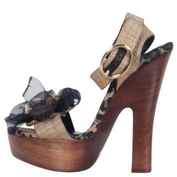 Pre Owned Dolce & Gabbana Leopard Raffia Platform Sandals Size 38