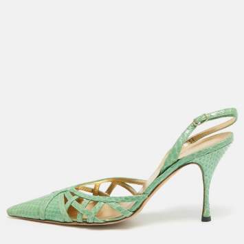 Pre Owned Dolce & Gabbana Green Python Leather Pointed Toe Pumps Size 37   