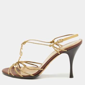 Pre Owned Dolce & Gabbana Yellow Python Embossed Slingback Sandals Size 39