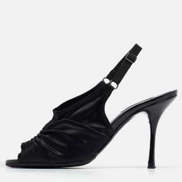 Pre Owned Dolce & Gabbana Black Satin Peep Toe Slingback Sandals Size 39