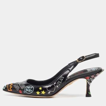Pre Owned Dolce & Gabbana Multicolor Printed Leather Slingback Pointed Toe Pumps Size 36