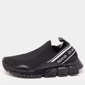 Pre Owned Dolce & Gabbana Black Fabric Sorrento Slip On Sneakers Size 38