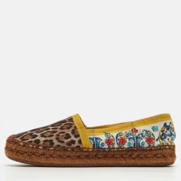 Pre Owned Dolce & Gabbana Multicolor Printed Fabric Espadrille Flats Size 38