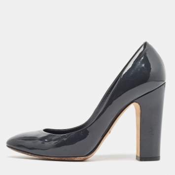 Pre Owned Dolce & Gabbana Dark Grey Patent Leather Round Toe Pumps Size 38.5
