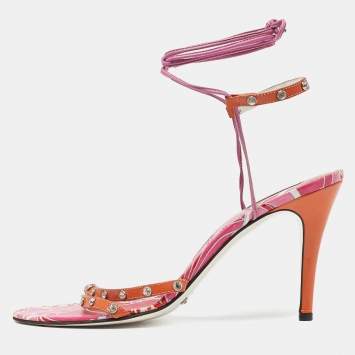 Pre Owned Dolce & Gabbana Multicolor Patent and Leather Ankle Tie Open Toe Sandals Size 40