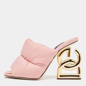 Pre Owned Dolce & Gabbana Pink Quilted Nylon Dg Heel Slide Sandals Size 38.5