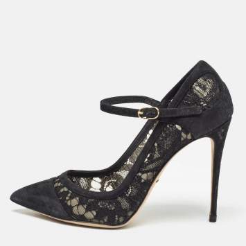 Pre Owned Dolce & Gabbana Black Lace and Suede Pumps Size 38