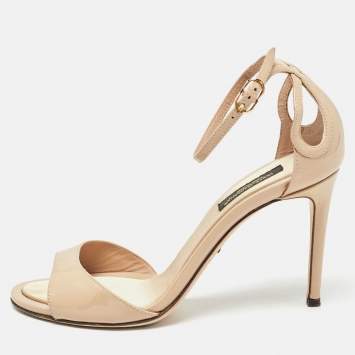 Pre Owned Dolce & Gabbana Beige Patent Leather Ankle Strap Sandals Size 36  