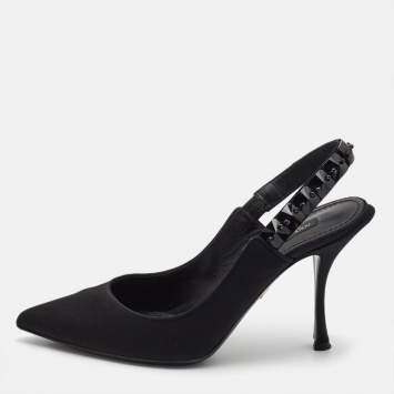 Pre Owned Dolce & Gabbana Black Fabric Crystal Embellished Slingback Pumps Size 37.5