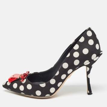 Pre Owned Dolce & Gabbana Black/White Polka Dot Fabric Bag Detail Pumps Size 37