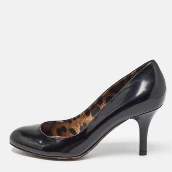 Pre Owned Dolce & Gabbana Black Patent Leather Round Toe Pumps Size 37