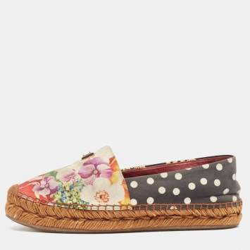 Pre Owned Dolce & Gabbana Multicolor Canvas Espadrille Flats Size 38