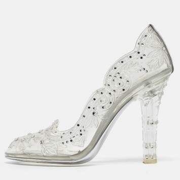 Pre Owned Dolce & Gabbana Transparent PVC Cinderella Swarovski Embellished Pumps Size 37