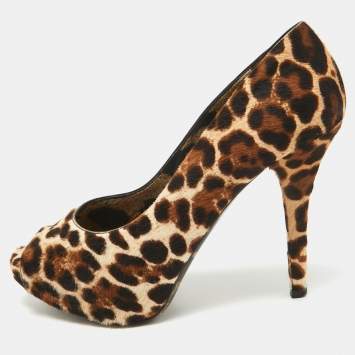 Pre Owned Dolce & Gabbana Brown/Beige Calf Hair Peep Toe Pumps Size 39 