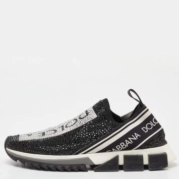 Pre Owned Dolce & Gabbana Black Knit Fabric Crystal Embellished Sorrento Sneakers Size 40