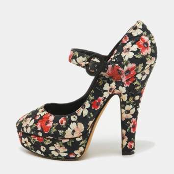 Pre Owned Dolce & Gabbana Multicolor Floral Printed Fabric Mary Jane Platform Pumps Size 40