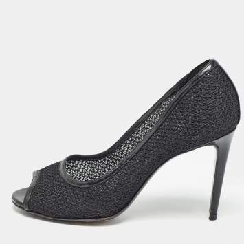 Pre Owned Dolce & Gabbana Black Mesh And Leather Trims Peep Toe Pumps Size 39