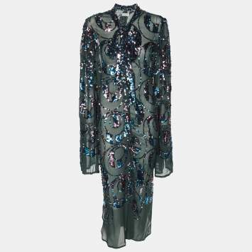 Pre Owned Dries van Noten Multicolor Sequined Knit Cardigan M