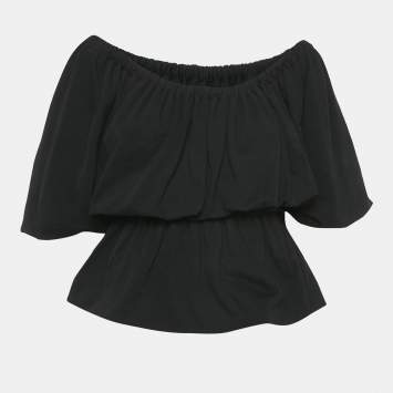 Pre Owned Dries van Noten Black Cotton Knit Elasticized Detail Top S