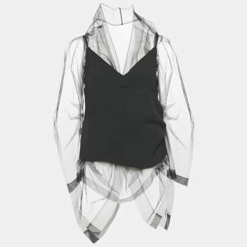 Pre Owned Dries van Noten Black Tulle and Crepe Blouse M