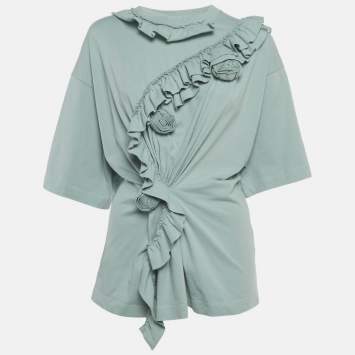 Pre Owned توب دريز فان نوتن أخضر عشبي بأزهار قطن بكشكش صغير