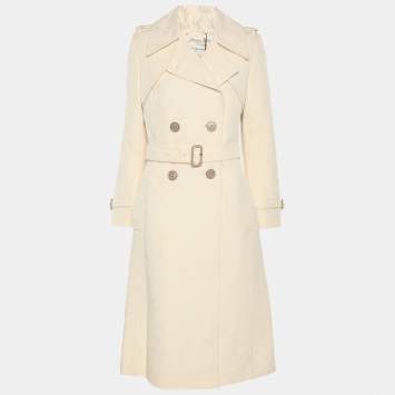 مملوكة مسبقًا Dries van Noten Cream Jacquard Wool Belted Long Coat M