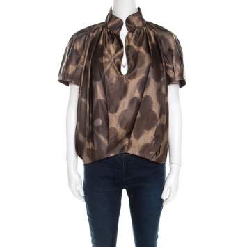 Pre Owned Dries van Noten Brown Silk Short Sleeve Top M 