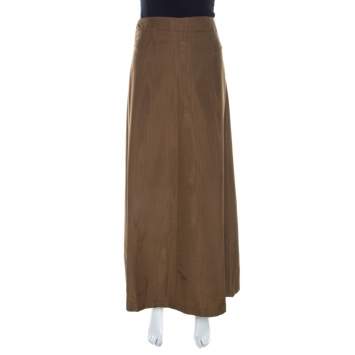 Pre Owned Dries Van Noten Bronze Gold Striped Cotton Blend Maxi Skirt S