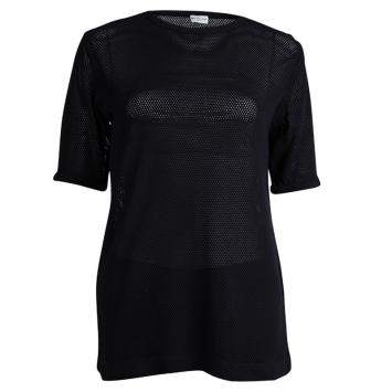 Pre Owned Dries Van Noten Navy Blue Perforated Knit T-Shirt M