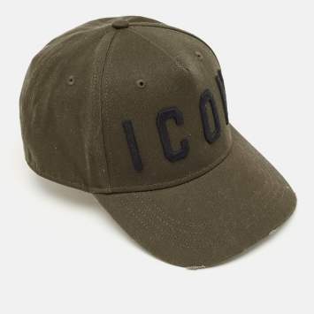 مملوكة مسبقًا Dsquared2 Olive Green Icon Embroidered Canvas Baseball Cap One Size