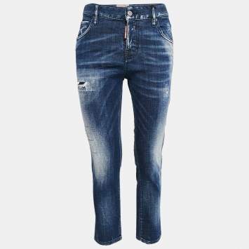 Pre Owned Dsqaured2 Blue Washed Denim Cool Girl Cropped Jeans S Waist 32"