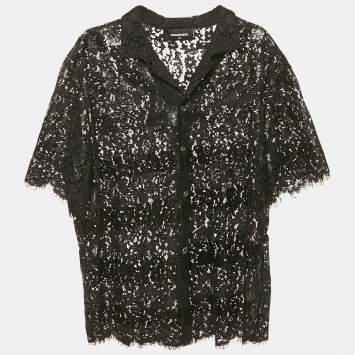 Pre Owned Dsquared2 Black Coated Stripe Lace Sheer Shirt XL
