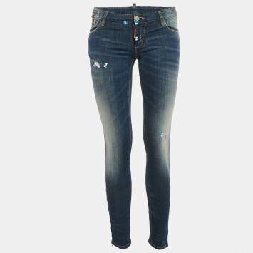 Pre Owned Dsquared2 Blue Washed Denim Ddc Pintura Jeans S Waist 28"