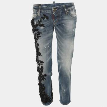 Pre Owned Dsquared2 Blue Denim Embellished Jeans S