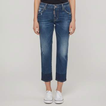 Pre Owned Dsquared2 Blue Distressed Denim Cool Girl Cropped Jeans L/Waist 34"