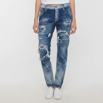 Pre Owned Dsquared2 Blue Distressed Denim Cool Girl Cropped Jeans S/Waist 32"