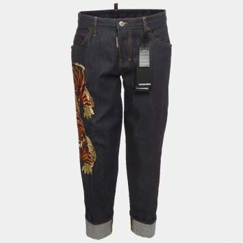 مملوكة مسبقًا Dsquared2 Blue Tiger Embroidered Denim Hockney Jeans M/Waist 34"