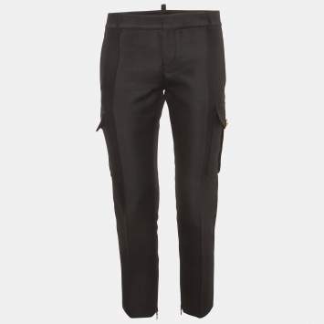 Pre Owned Dsquared2 Black Wool Blend Satin Trim Cargo Trousers M