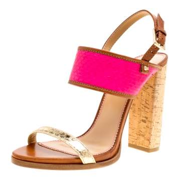 Pre Owned Dsquared2 Tricolor Embossed Python Leather Cork Block Heel Sandals Size 41