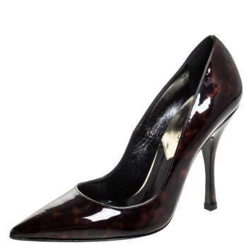 Pre Owned Dsquared2 Brown Tortoise Patent Leather Pointed Toe Pumps Size 38