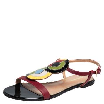 Pre Owned Dsquared2 Multicolor Leather And Patent Ankle Strap Flats Sandals Size 38