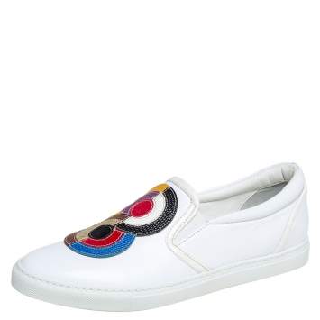 Pre Owned Dsquared2  White Leather Logo Low Top Sneakers Size 39